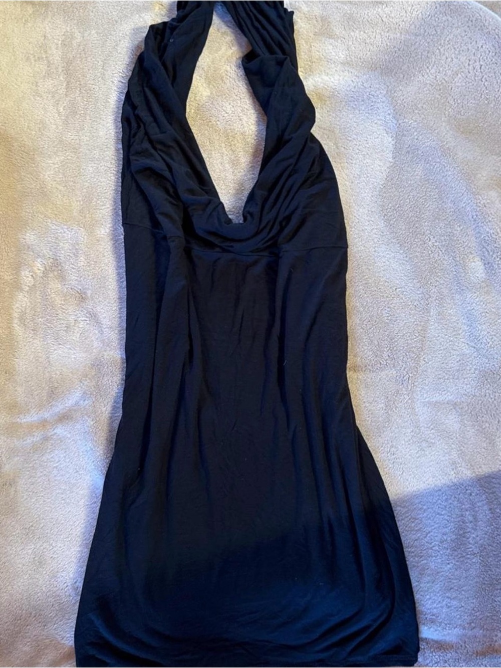 Sleeveless Black Halter Mini Dress with Draped Cowl Neck